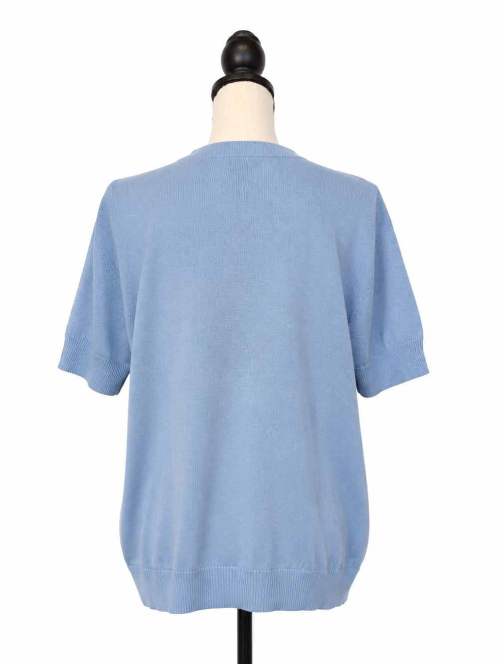 Carlisle Powder Blue Short Sleeve Knit Top with Shoulder Buttons - Picture 5 of 7